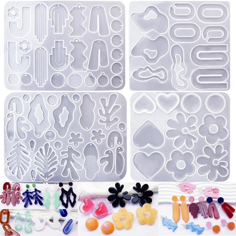 ZQYSING (4 Pack) Resin Earring Molds, Resin Jewelry Molds for Epoxy Variety Shape Silicone Pendant Molds for Women Earring Making - Image 1